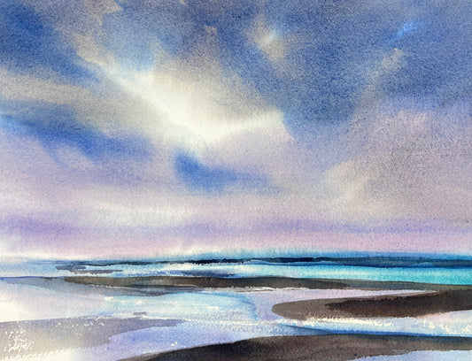 original watercolor beach painting