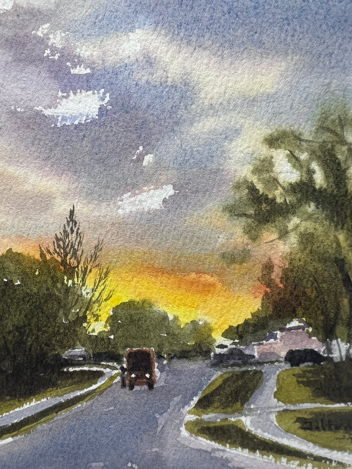 UPS at sunset original watercolor