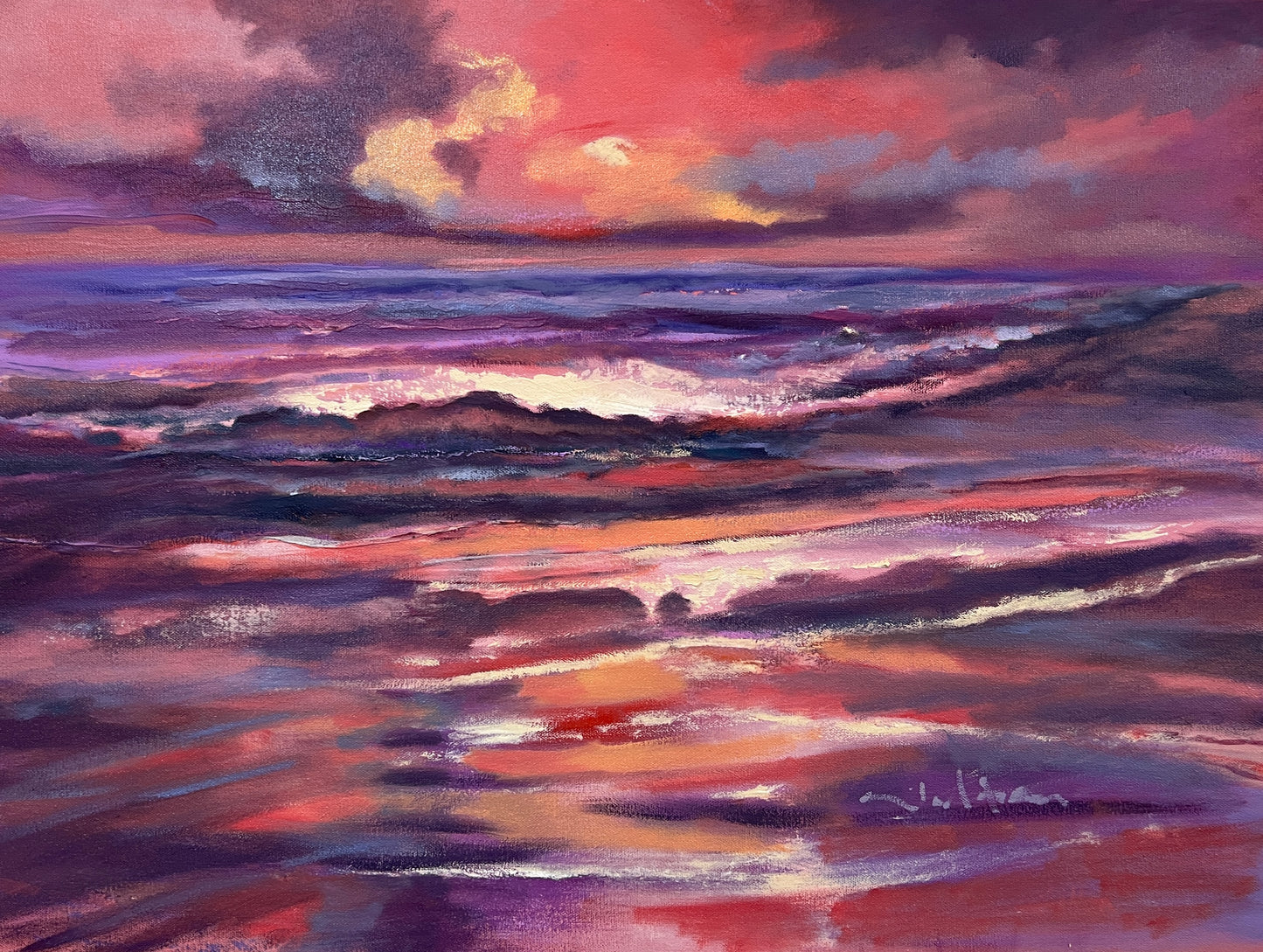 Ocean landscape beach sunrise oil painting