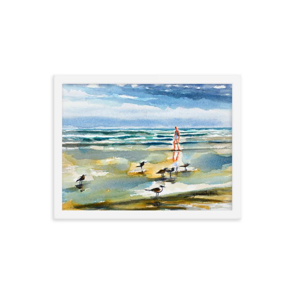 A walk on the beach watercolor painting print framed - Julianne Felton