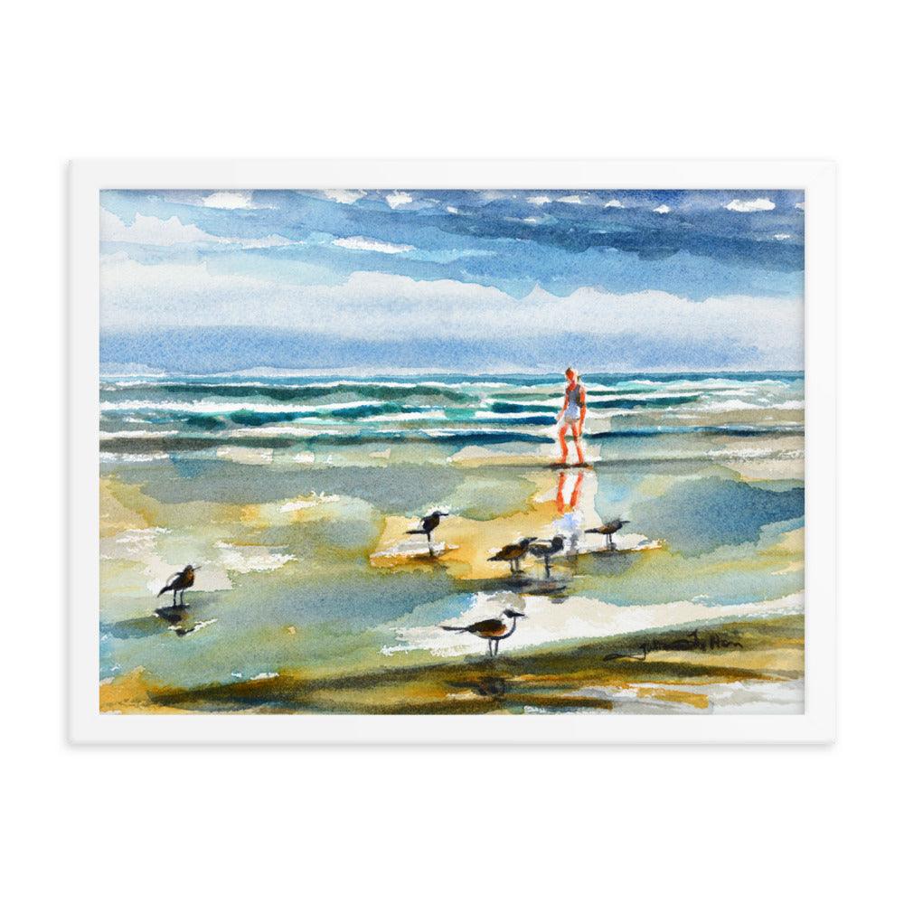 A walk on the beach watercolor painting print framed - Julianne Felton