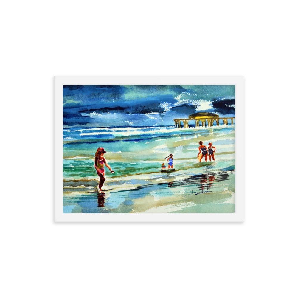 Beautiful beach afternoon framed watercolor print - Julianne Felton
