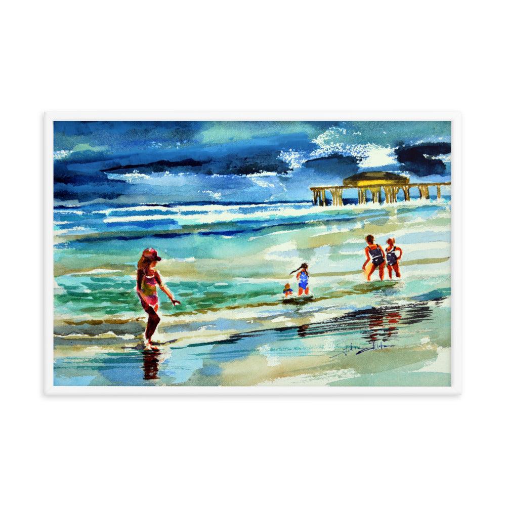 Beautiful beach afternoon framed watercolor print - Julianne Felton