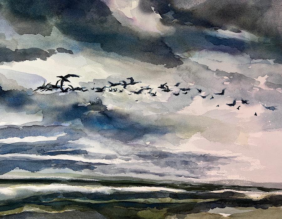 Birds and storm clouds over the ocean - Julianne Felton