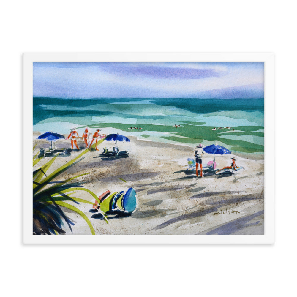 Island Day from above framed watercolor print