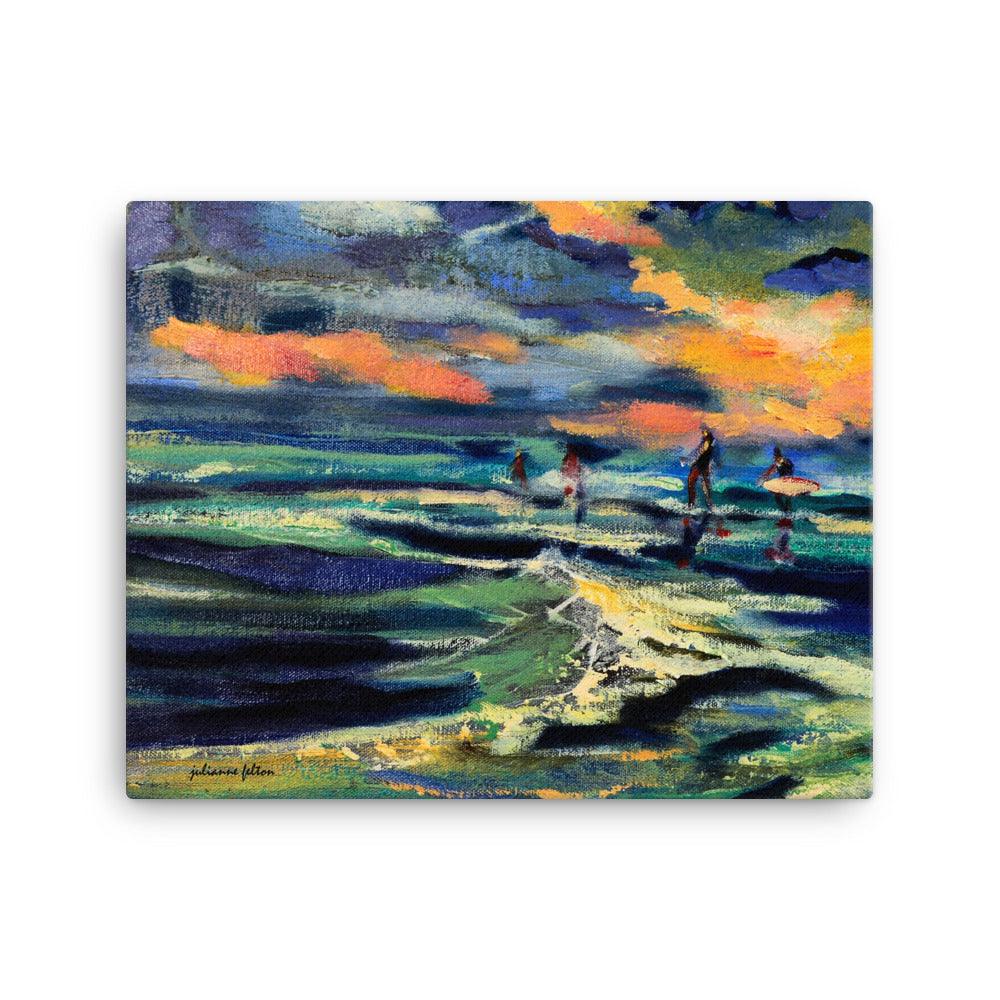 Evening walk on the beach canvas painting print - Julianne Felton