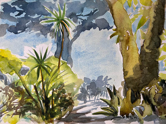 original watercolor painting called front porch garden