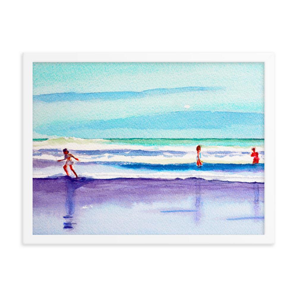 Girls day at the beach watercolor painting print Framed poster - Julianne Felton