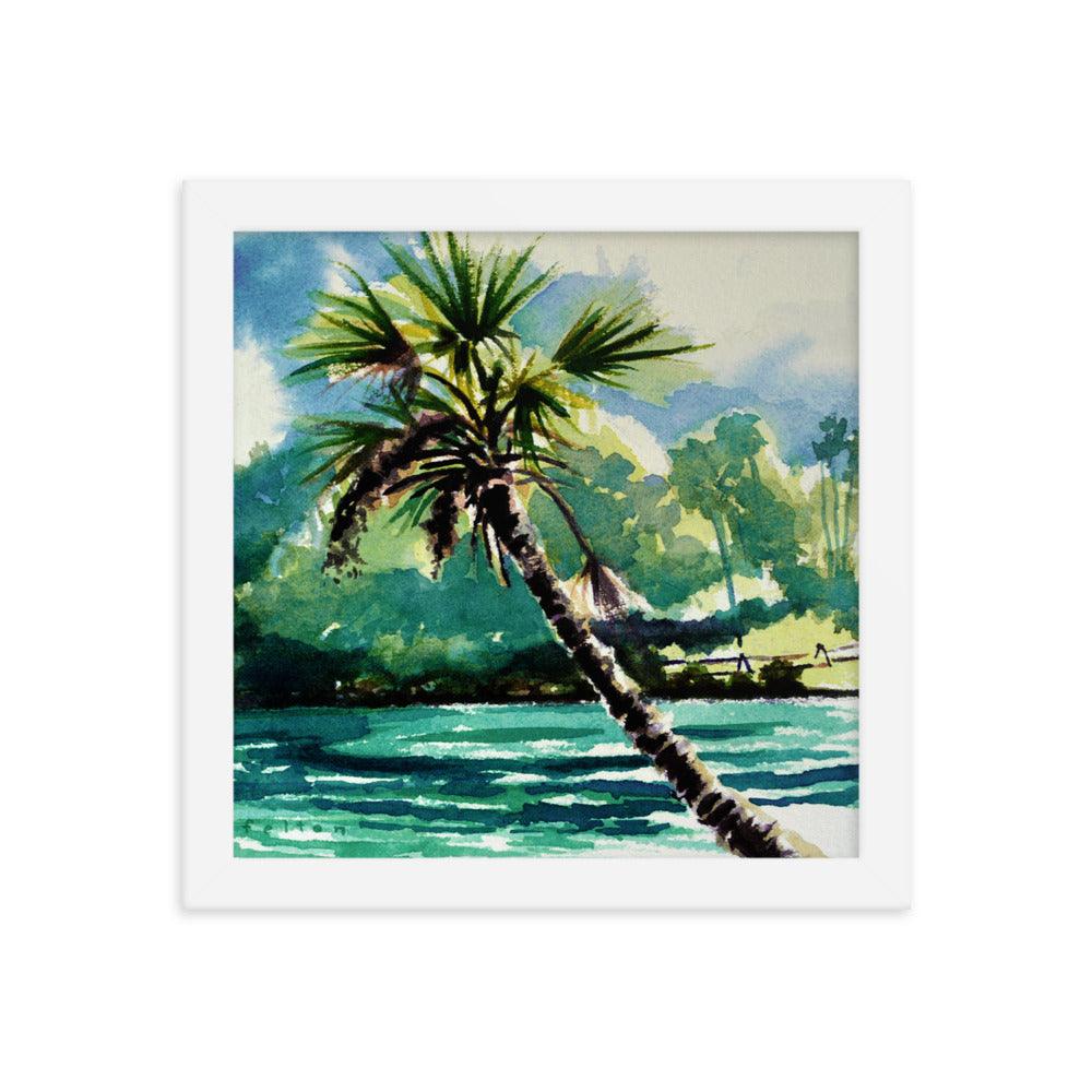 Palm tree at Silver Glen springs watercolor painting print framed - Julianne Felton