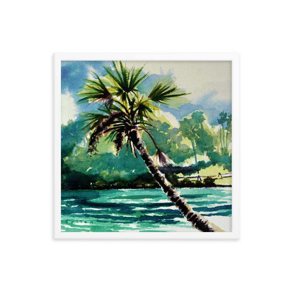 Palm tree at Silver Glen springs watercolor painting print framed - Julianne Felton