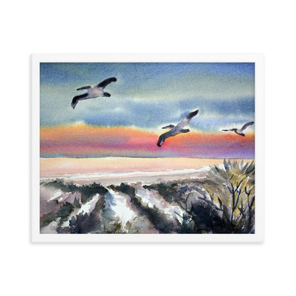 Three Pelicans at Ponce Preserver Framed poster - Julianne Felton