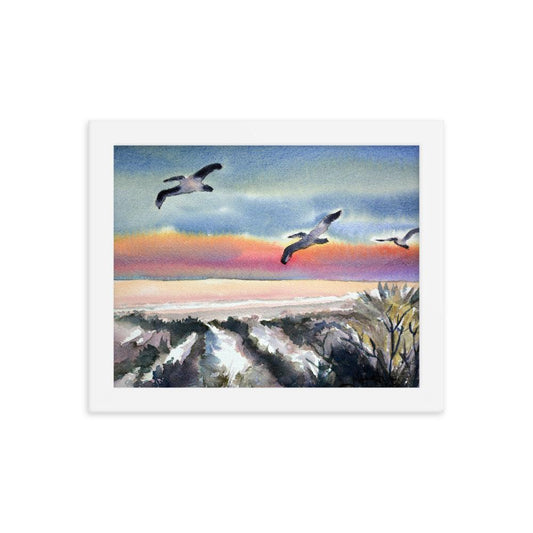 Three Pelicans at Ponce Preserver Framed poster - Julianne Felton