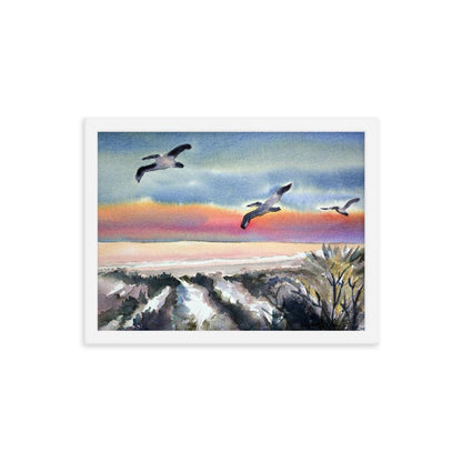 Three Pelicans at Ponce Preserver Framed poster - Julianne Felton