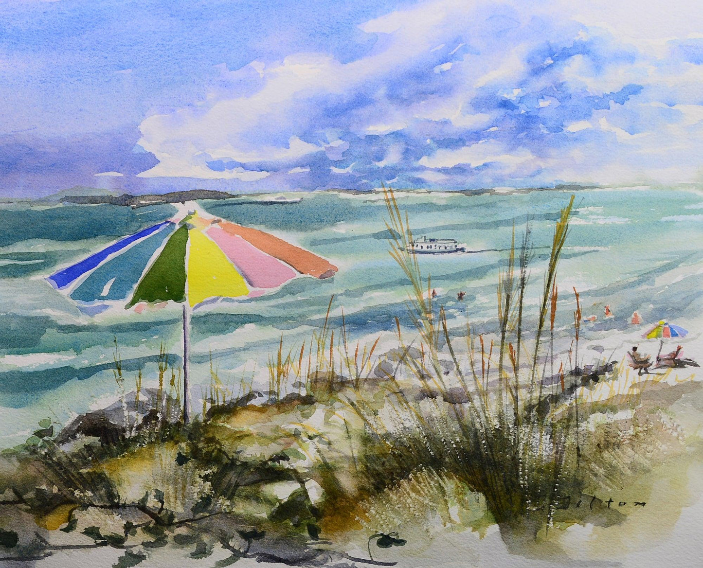 Ponce Inlet Dog Beach original watercolor painting - Julianne Felton