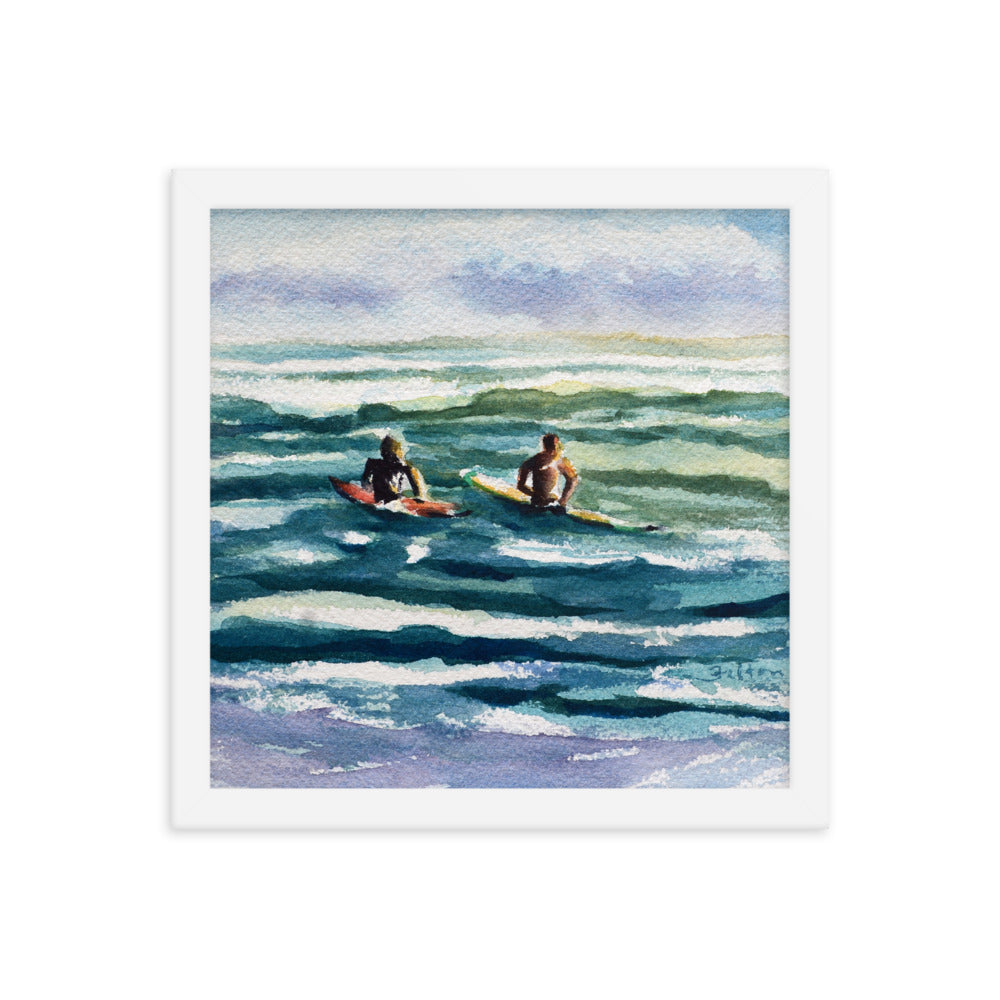 Ocean surf framed watercolor print