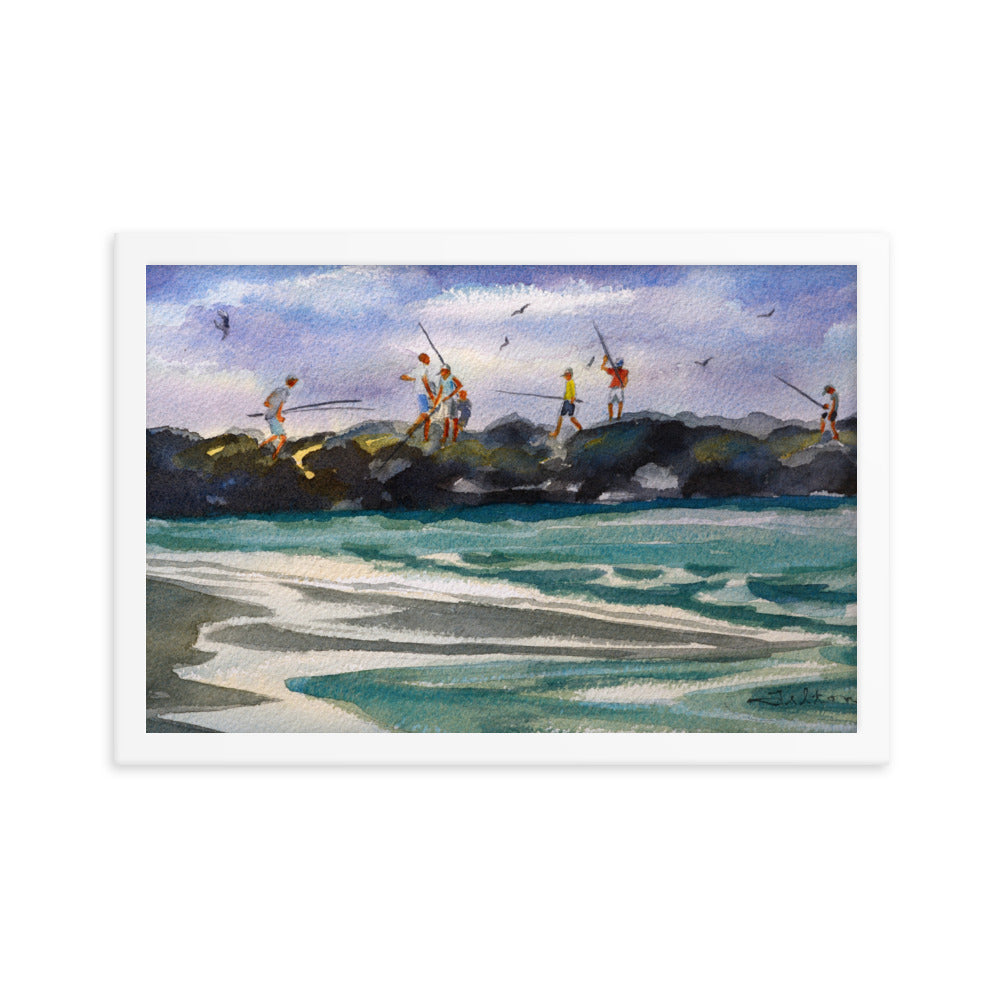 Jetty Fisherman framed watercolor print