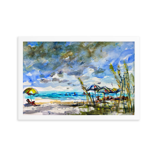 Beach at Siesta Key framed watercolor print