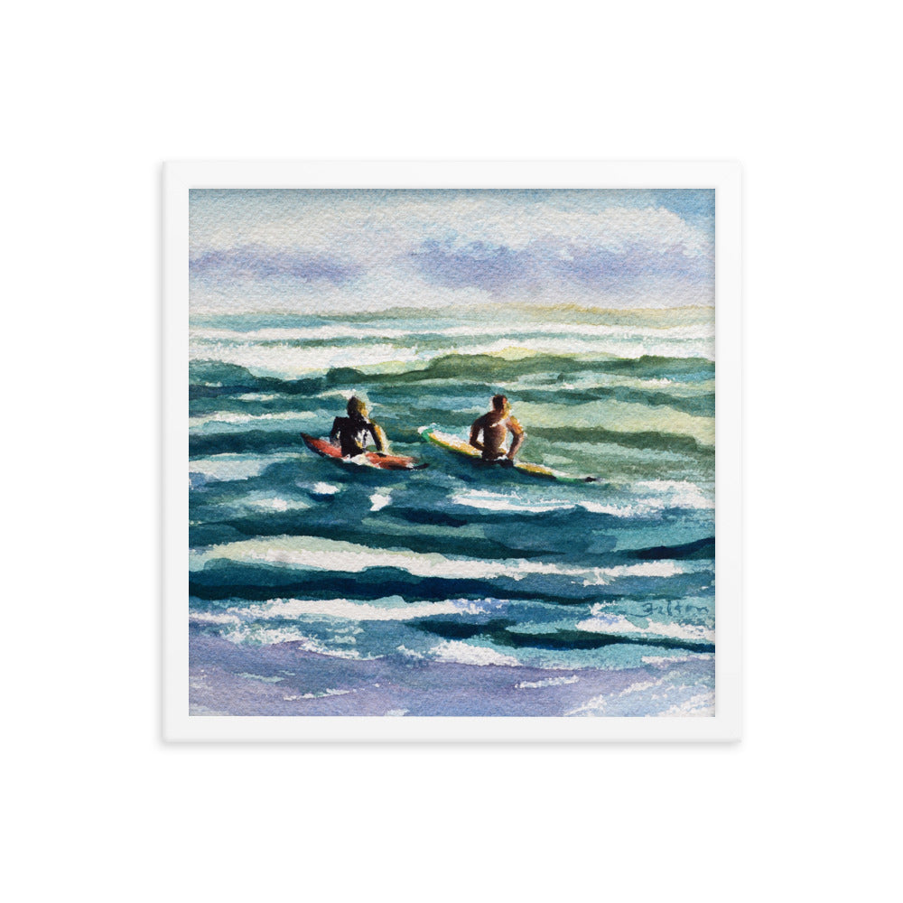 Ocean surf framed watercolor print