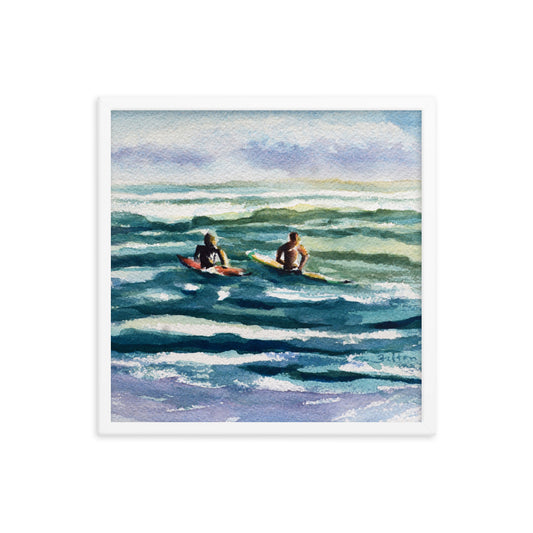 Ocean surf framed watercolor print