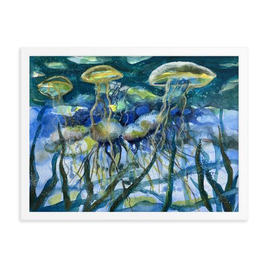 Jellyfish framed watercolor print