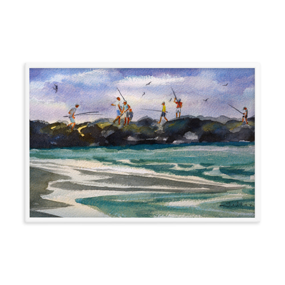 Jetty Fisherman framed watercolor print