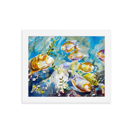 Tropial fish framed watercolor print