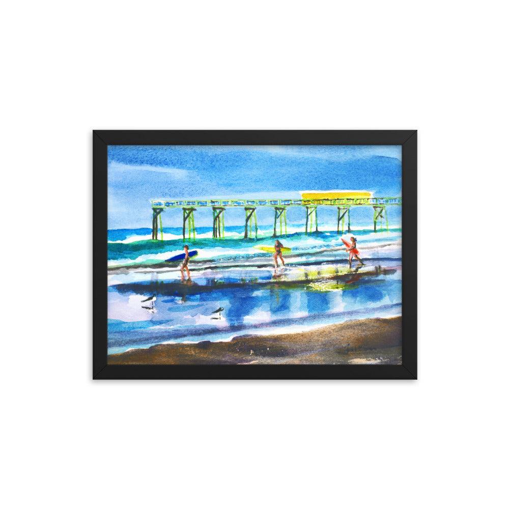 Summertime surfers framed watercolor print - Julianne Felton