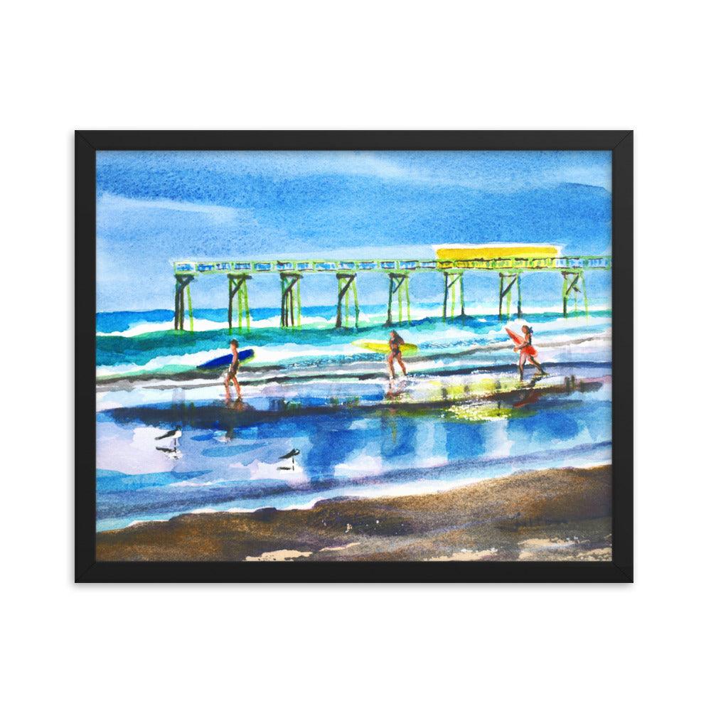Summertime surfers framed watercolor print - Julianne Felton