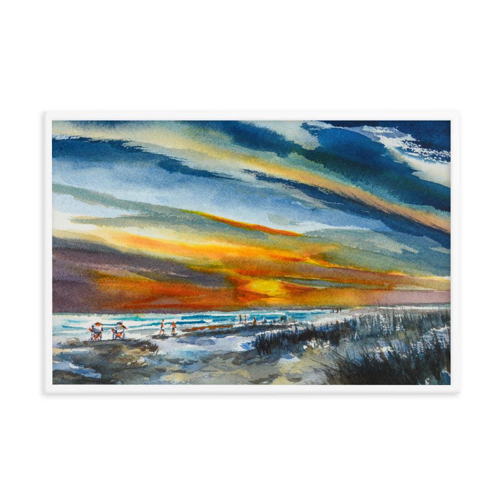 Sunset on Siesta Key watercolor print framed poster - Julianne Felton