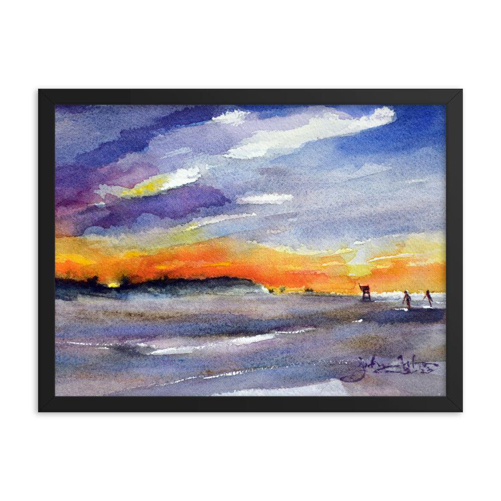 Sunset over Smyrna Dunes framed watercolor print - Julianne Felton