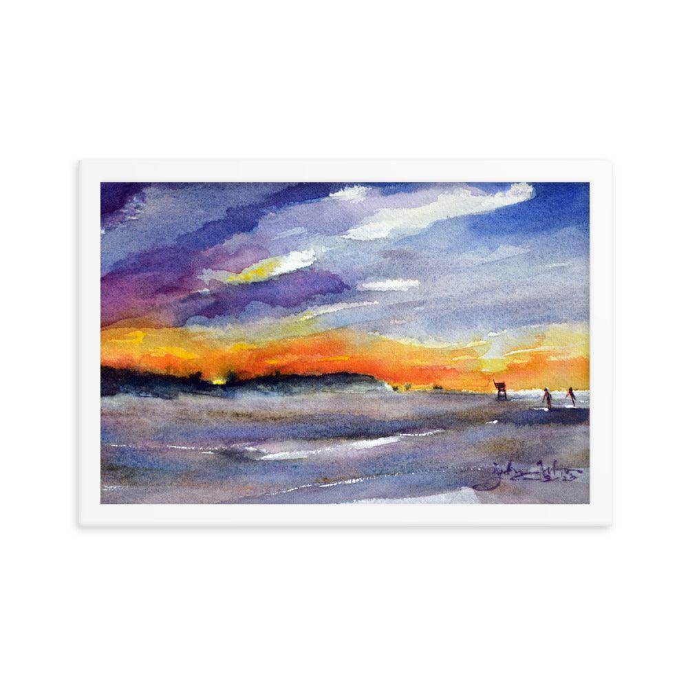Sunset over Smyrna Dunes framed watercolor print - Julianne Felton