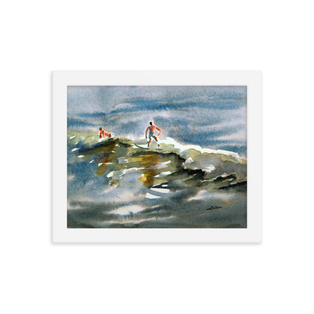 Surfer boys 2 framed watercolor print - Julianne Felton