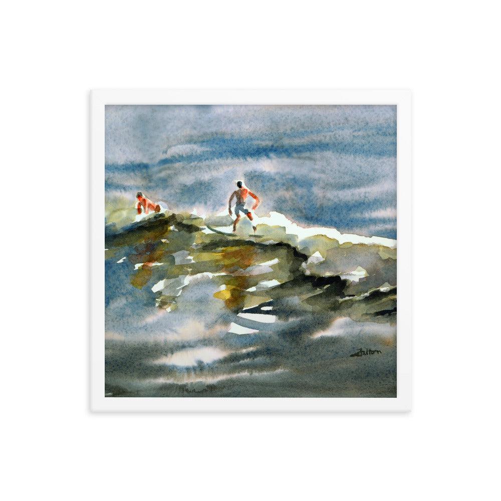 Surfer boys 2 framed watercolor print - Julianne Felton
