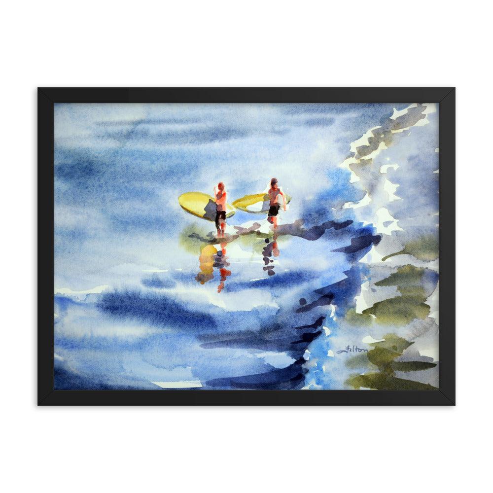 Surfer boys framed watercolor print - Julianne Felton